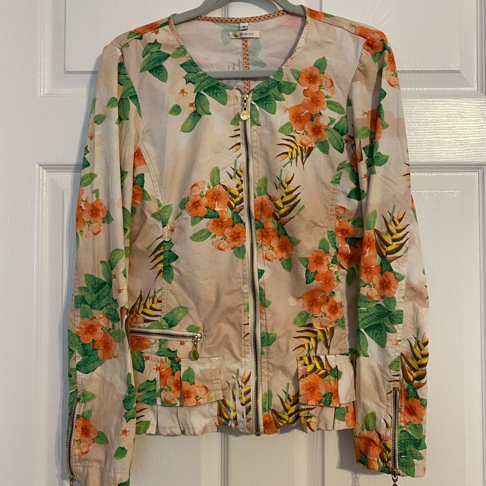 Floral Peplum Zip Up Jacket size 9/10